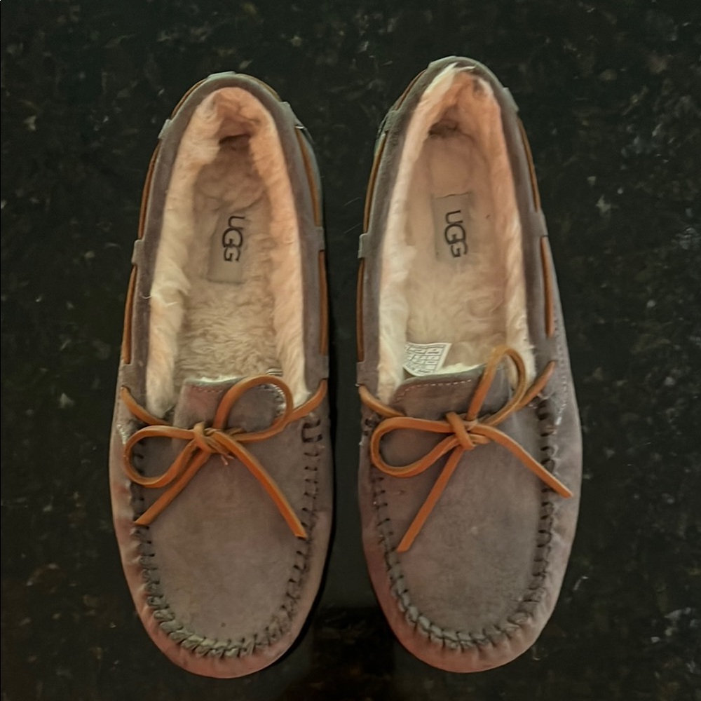 UGG Charcoal Suede Moccasin Slippers